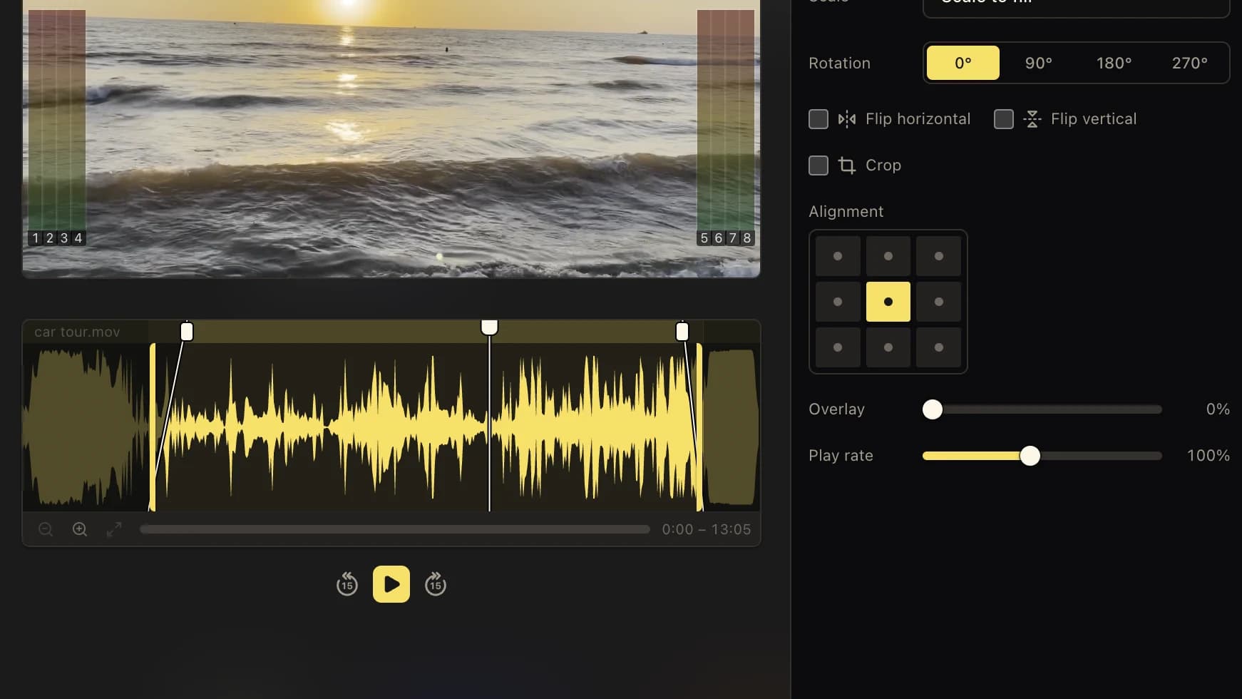 LlamaPresenter Media Inspector with video preview, waveform editor, and inspector controls