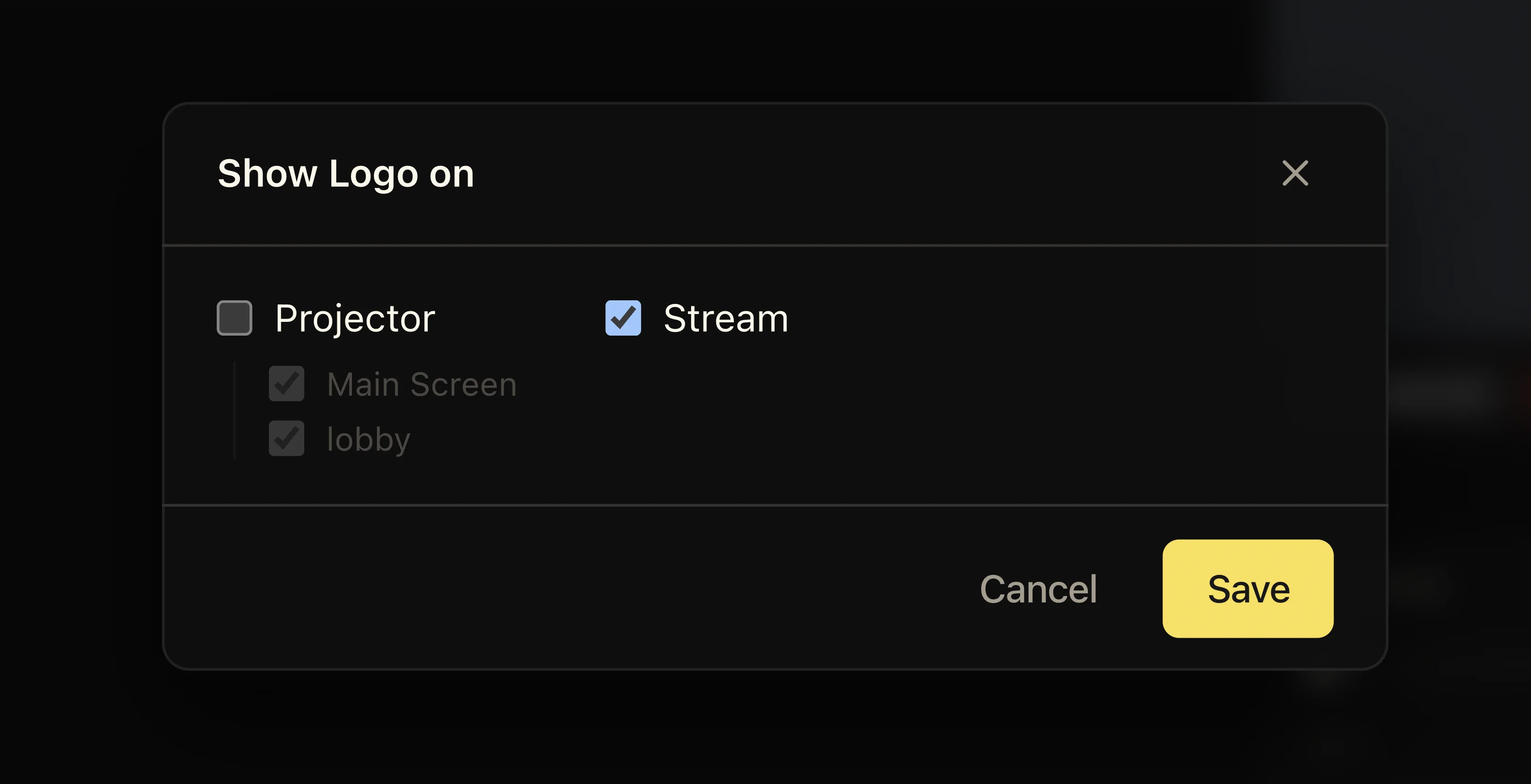 LlamaPresenter Show Logo on dialog with Stream selected and Projector left off
