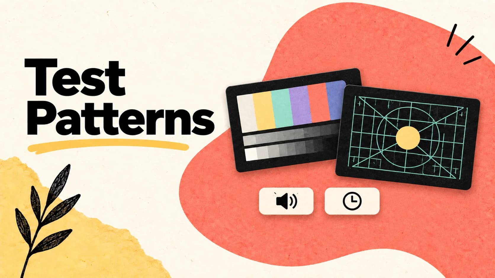 Test Patterns — illustrated LlamaPresenter guide with alignment grid and color bars